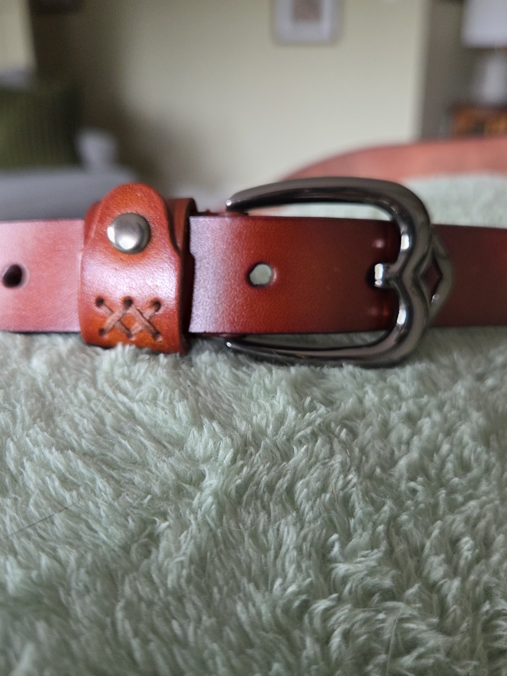 Women's Brown Leather Belt with Decorative Silver Buckle